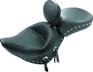 Yamaha V-Star 650 Custom Motorcycle Seat - Mustang Motorcycle - Wide Touring 2PC - Black - `98-`16